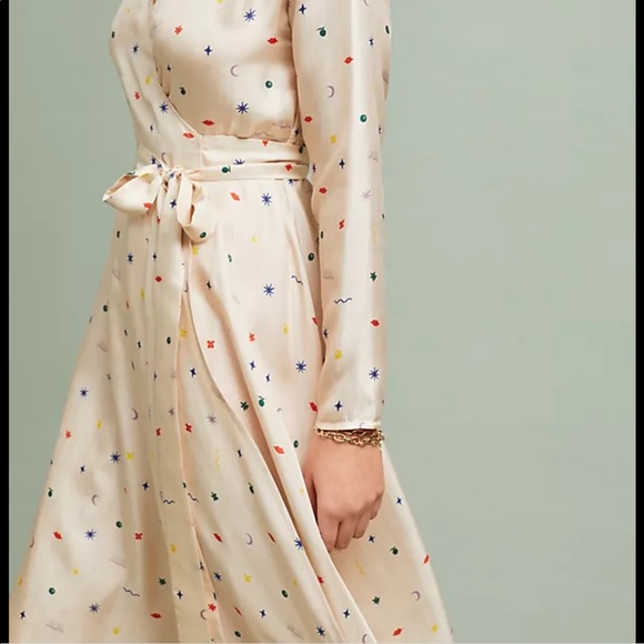 Anthropologie Apalma (ethical and sustainable brand) 100% Silk Wrap Dress-Cream - Picture 4 of 12